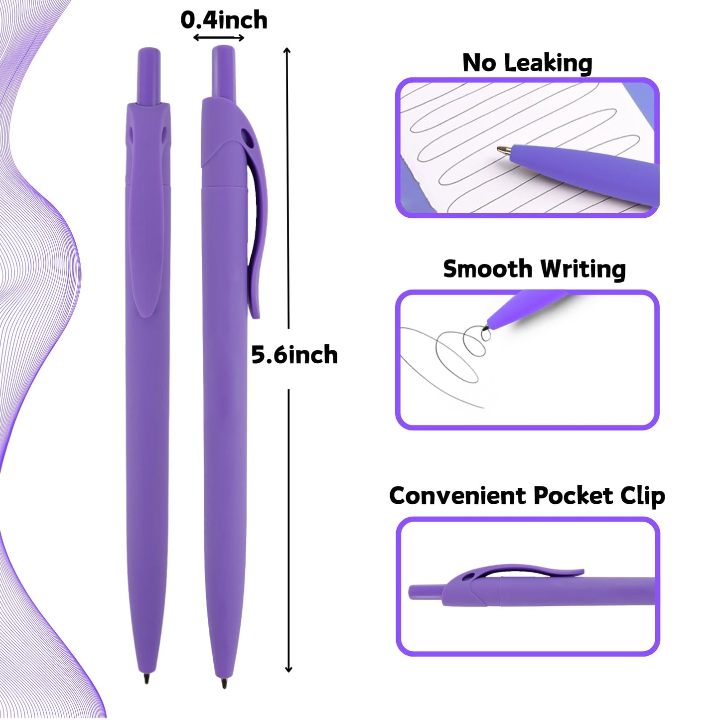 Wiaziert BallPoint Pens, 50 Pack (BLACK Ink),Bulk Pens, Dark Purple Barrel,Click Pens for Office