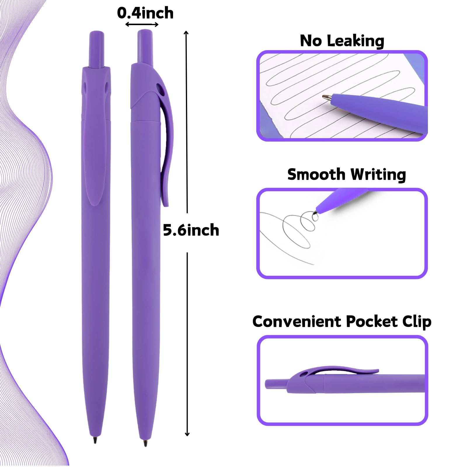 Wiaziert BallPoint Pens, 50 Pack (BLACK Ink),Bulk Pens, Dark Purple Barrel,Click Pens for Office