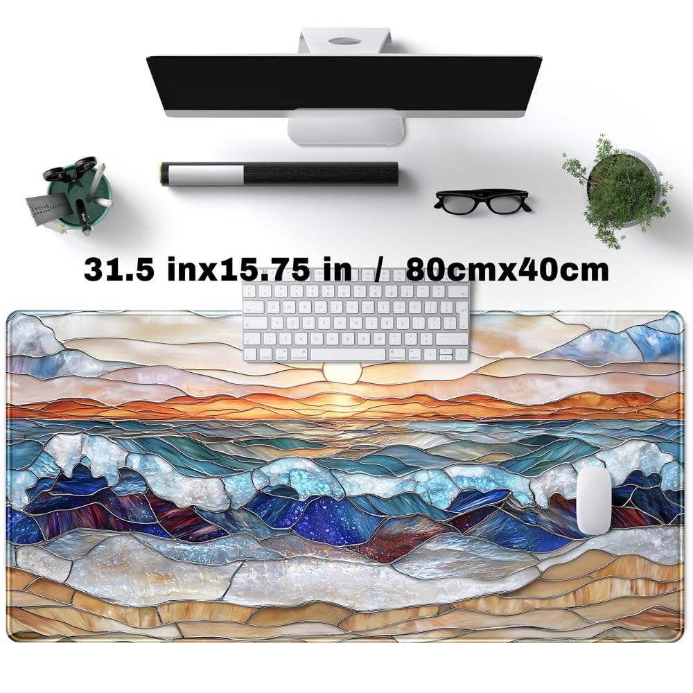Mountain Sunrise Gaming Mouse Pad Large Desk Mat Extended Mouse and Keyboard Pad, Faux Stained