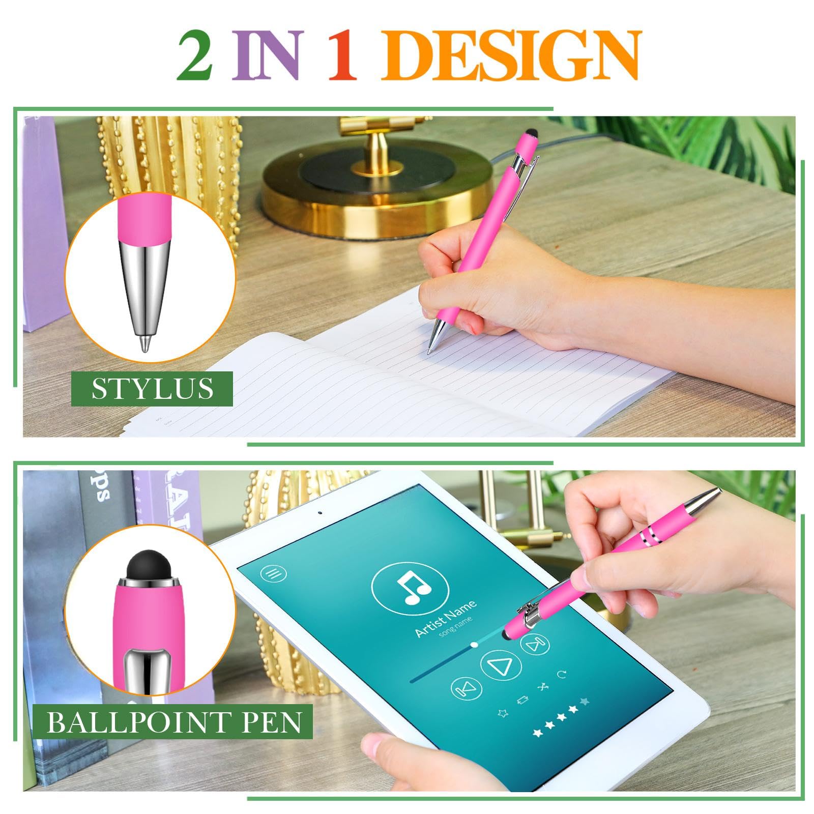 Zonon 38 Pcs Stylus Ballpoint Pens, Metal Rubberized Grip, Macaron Colors