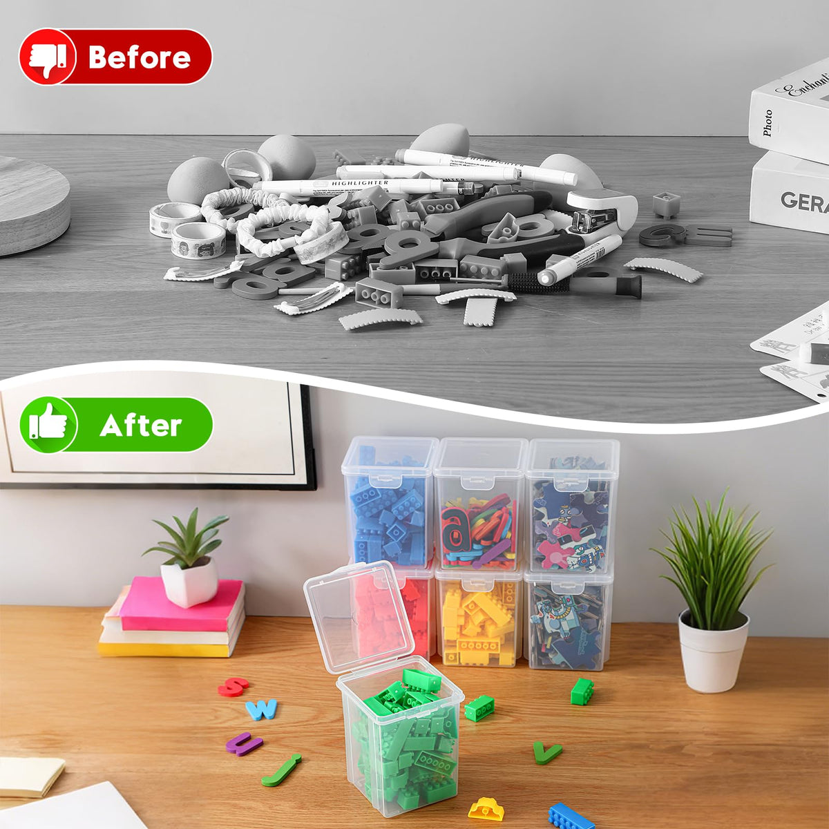 Swuj 10 Pack Deep Clear Square Storage Box, Craft & Art Marker Organizer
