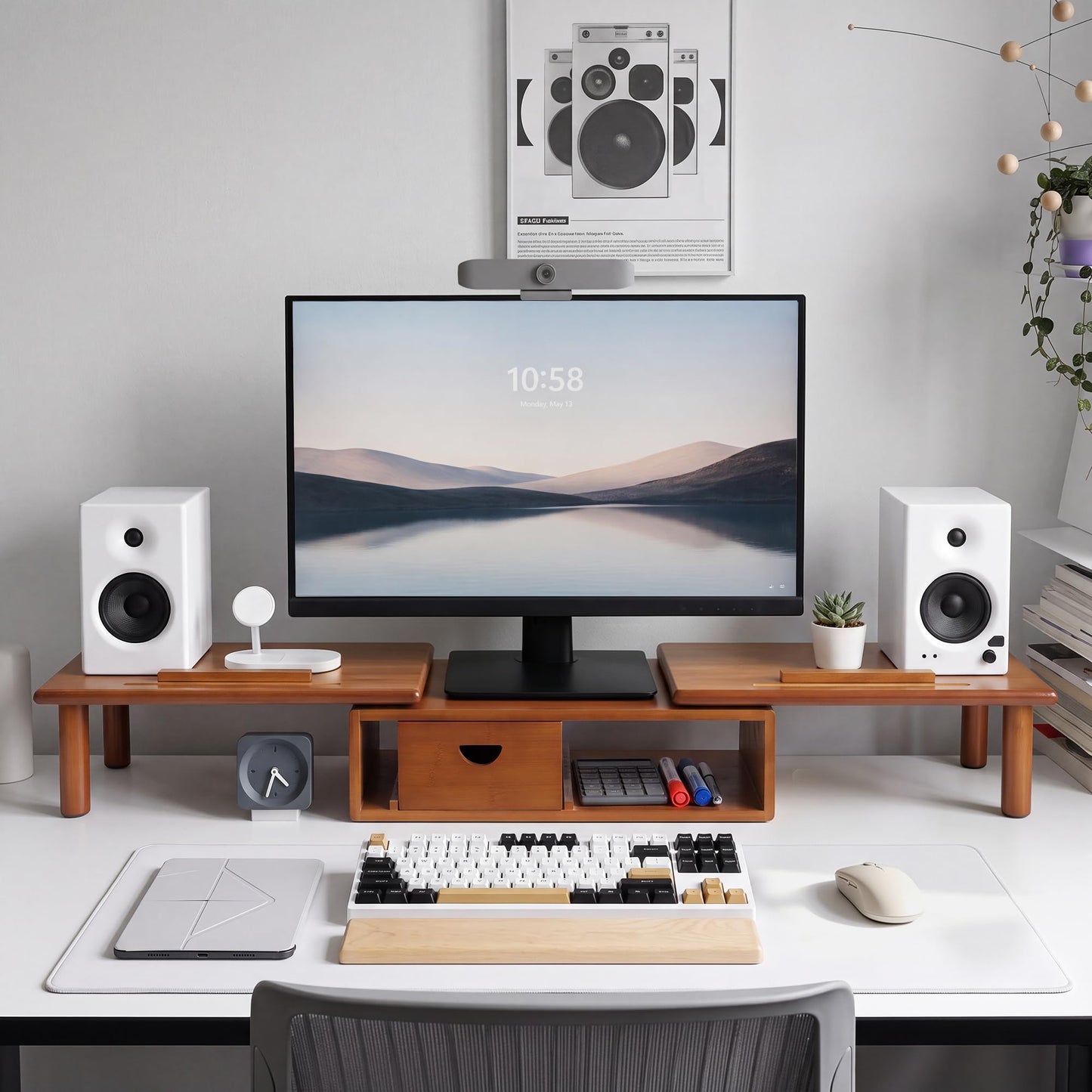 ROCDEER Dual Monitor Stand Riser with Drawer for Desk Laptop