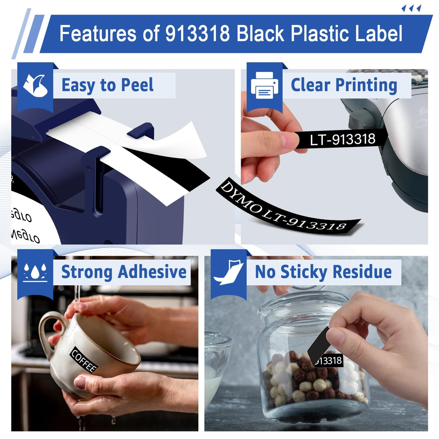 USUPERINK 10 Pack Compatible for Dymo Label Maker Refills 913318 White on Black Plastic Label Maker