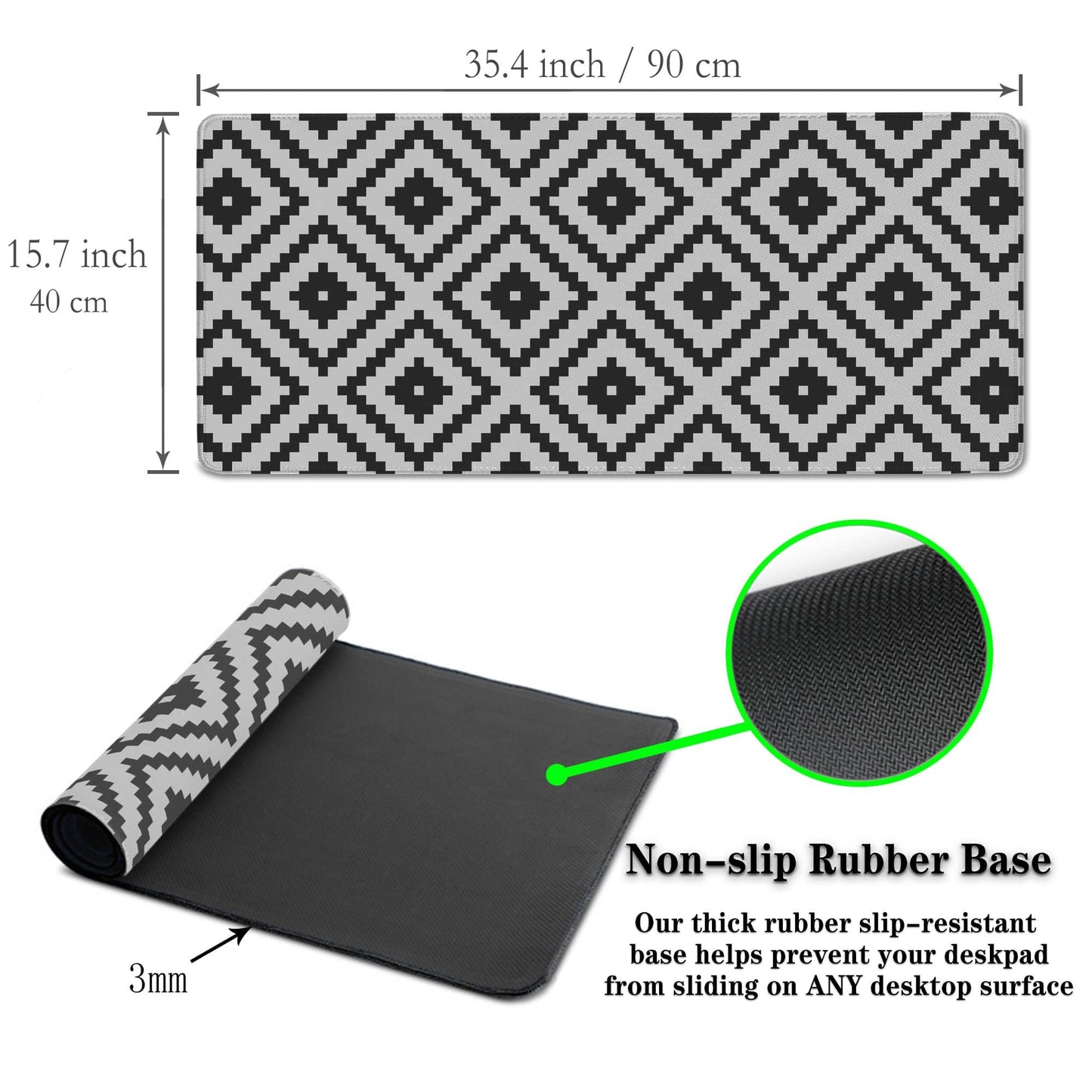 Samgula Large Mouse Pad Black and White XXL Mousepad Gaming Mouse Pads Computer Desk Mats Extra