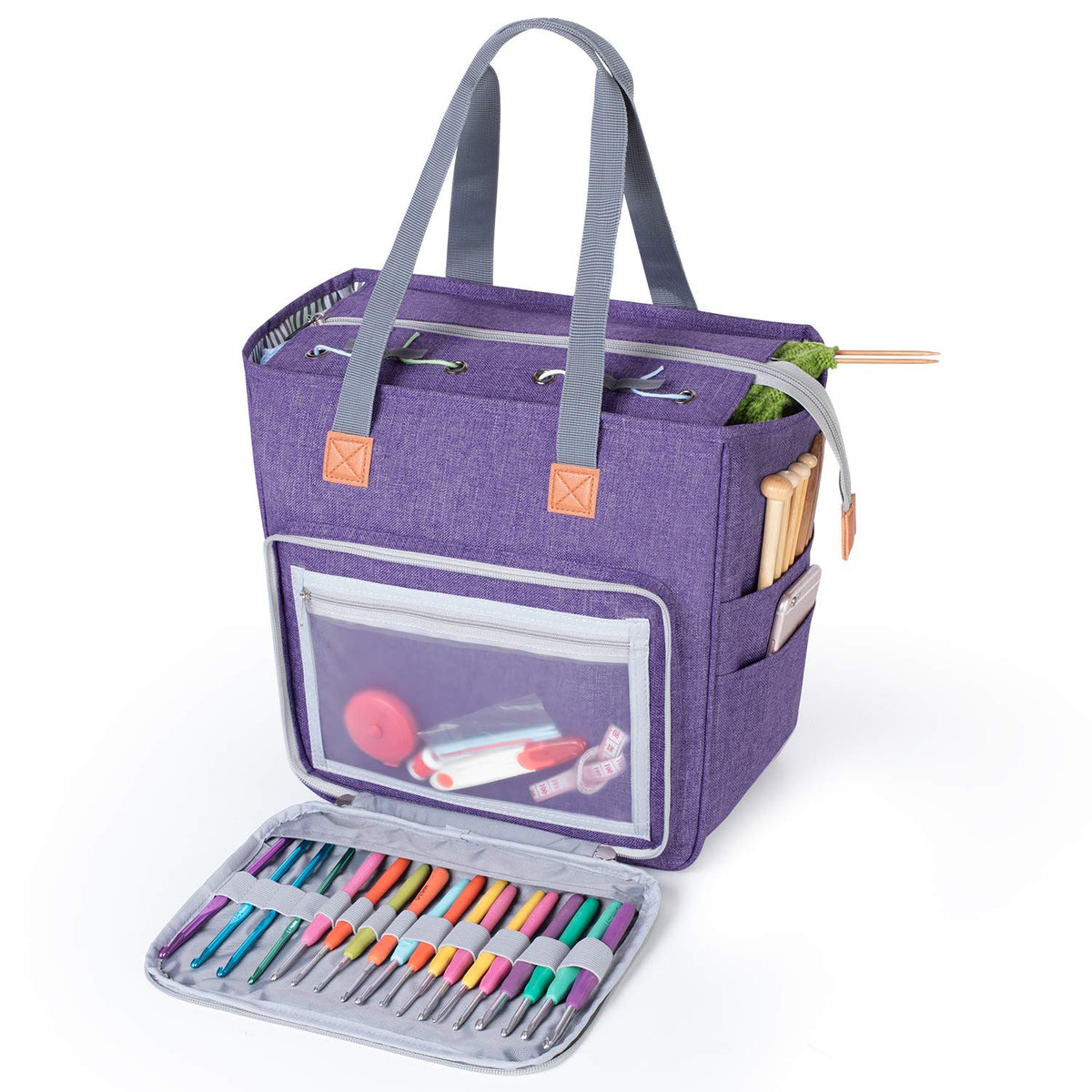 LUXJA Knitting Yarn Storage Tote Bag, Purple