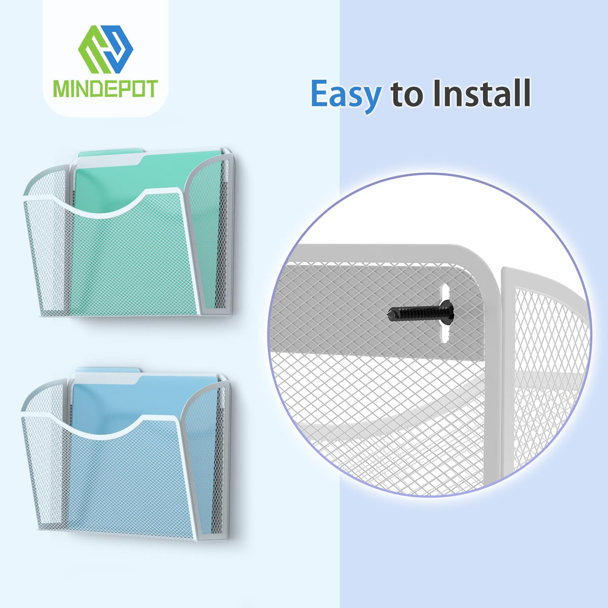 MINDEPOT Wall File Organizer, Hanging Wall File Holder, 3 Pack, Silver