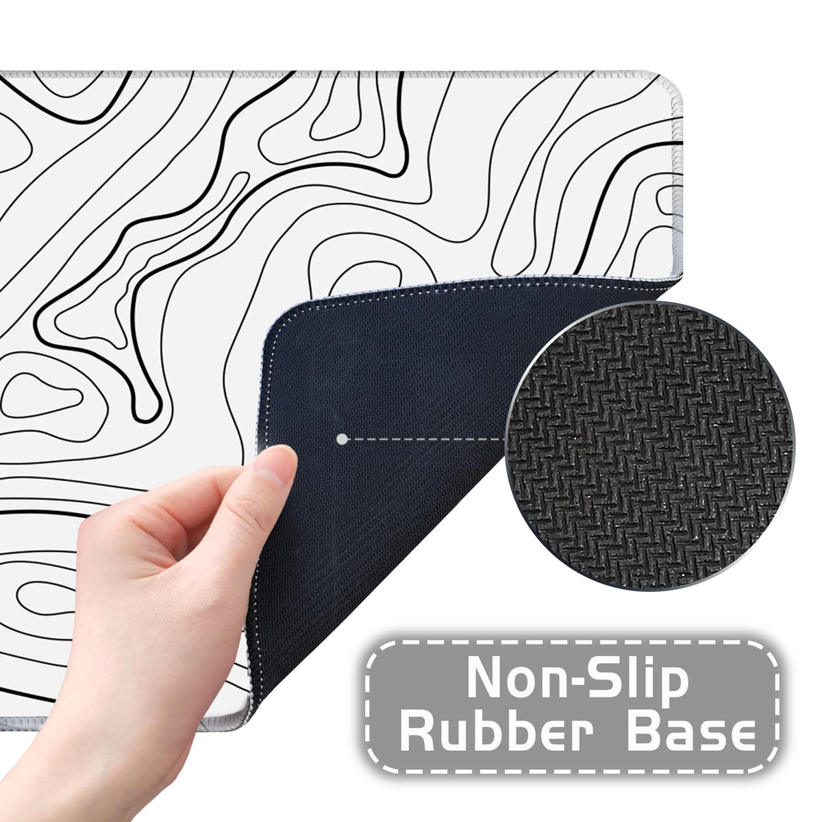 White Topographic Mouse Pad XXXL - Giant Full Desk Gaming Mat, Huge Keyboard Pad for Ultimate
