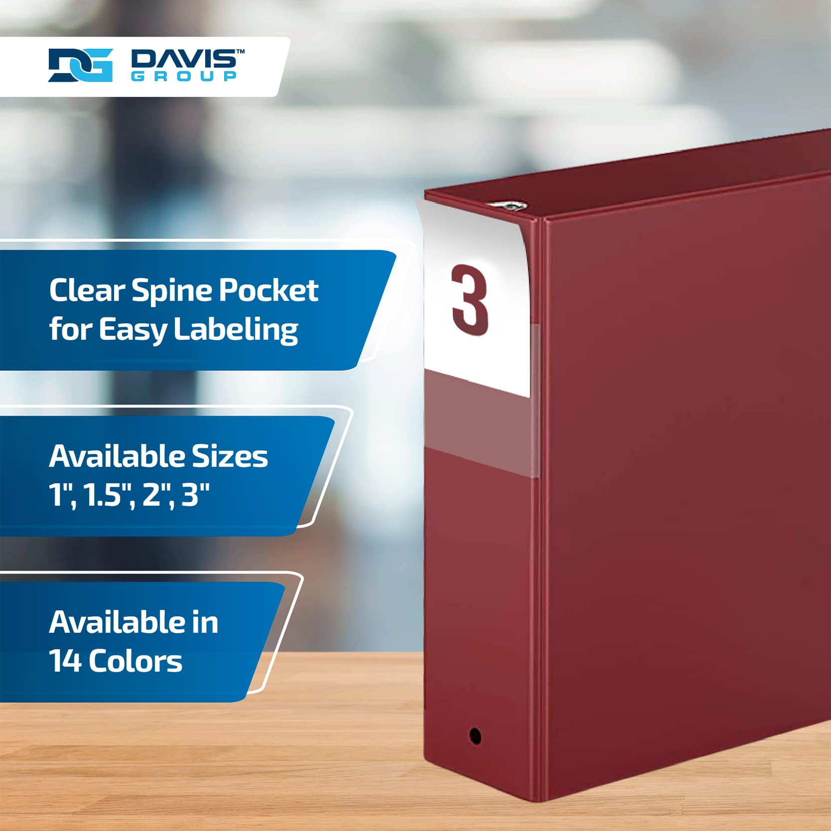 Premium Economy 3-Ring Binder, Spine Label, 3" Round Rings, Burgundy, 6 Pk