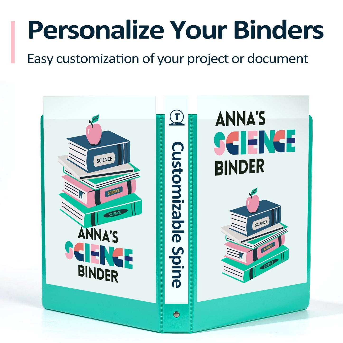 BinderX 3 Ring Binder 2 Inch, 2" Clear View Binder, Aqua Blue, Letter /A4