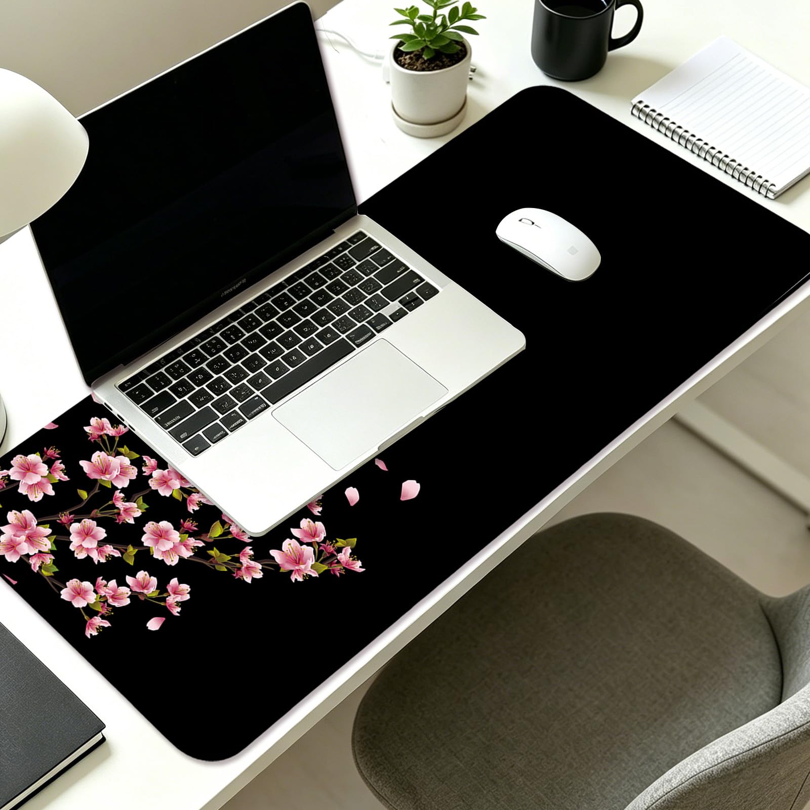 JIANG100 Japanese Cherry Blossom Gaming Desk Mat, Extended Sakura Mouse Pad