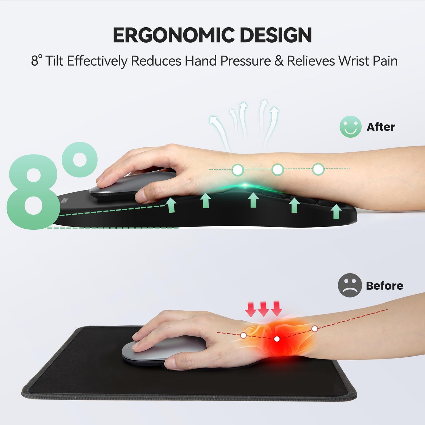 TECKNET Ergonomic Mouse Pad with Wrist Rest,Soft Comfortable Massage Design