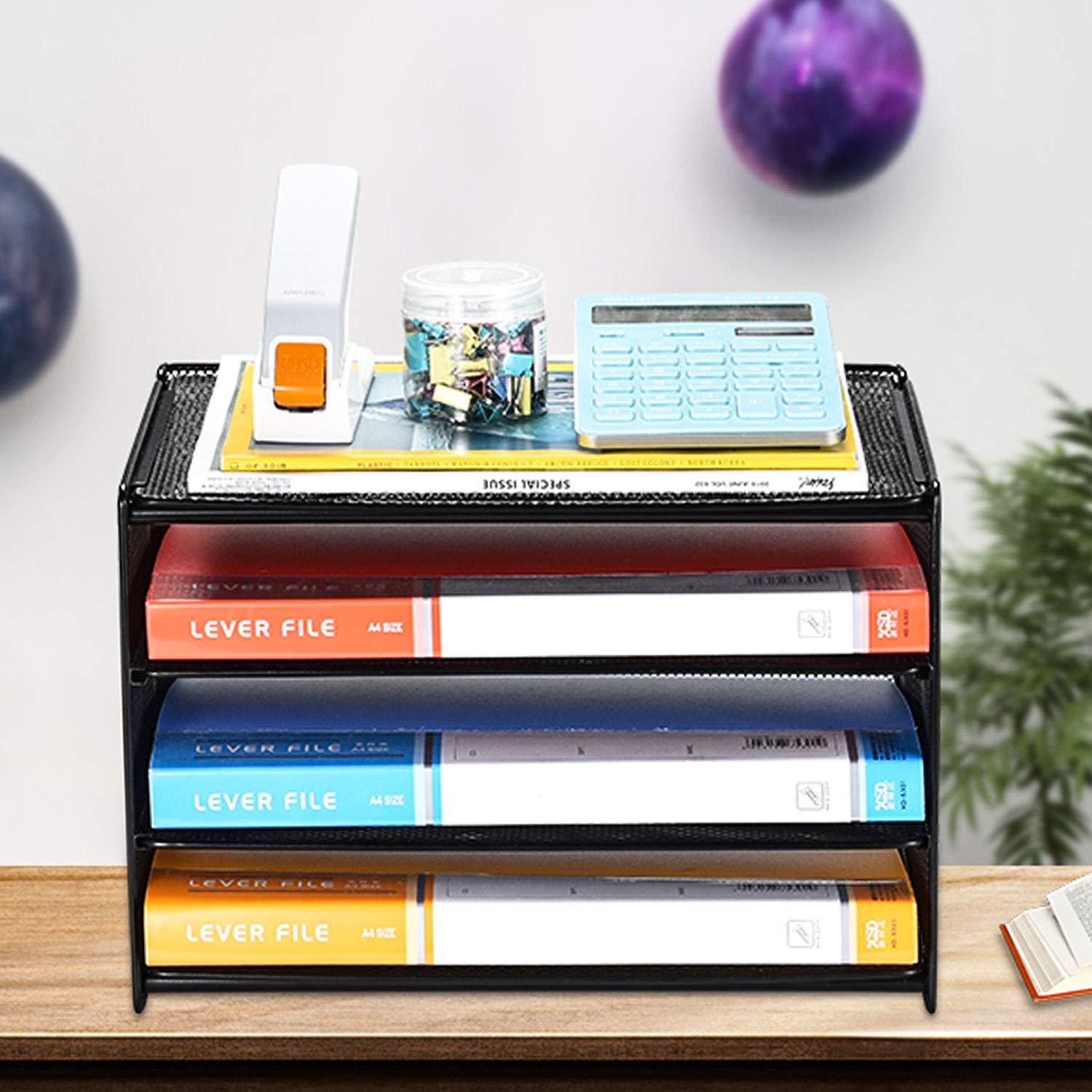 Samstar 2 Pack Paper Letter Tray, 3-Tier Desk File Organizer Paper Sorter Letter Shelf Rack, Mesh