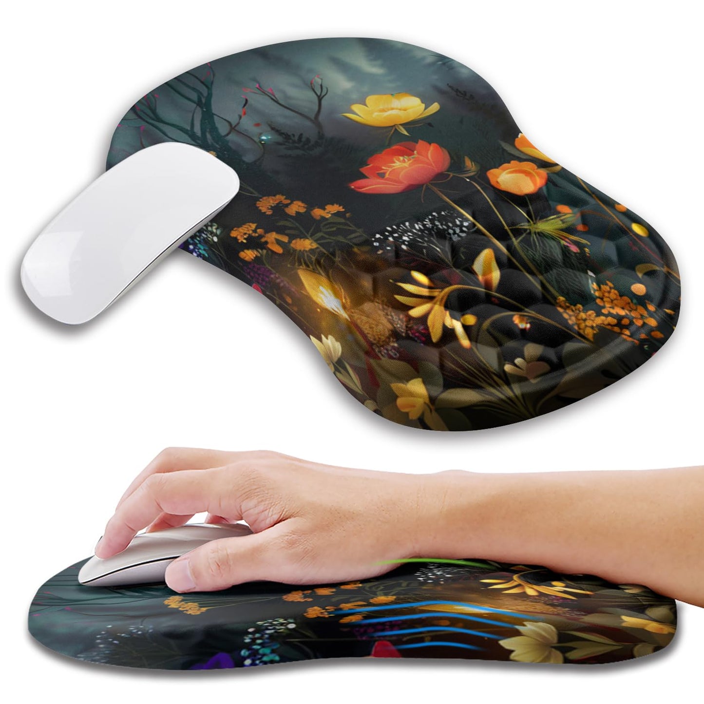 Kuosgm Ergonomic Mouse Pad Wrist Support with Memory Foam Massage Bulge, Carpal Tunnel Pain Relief
