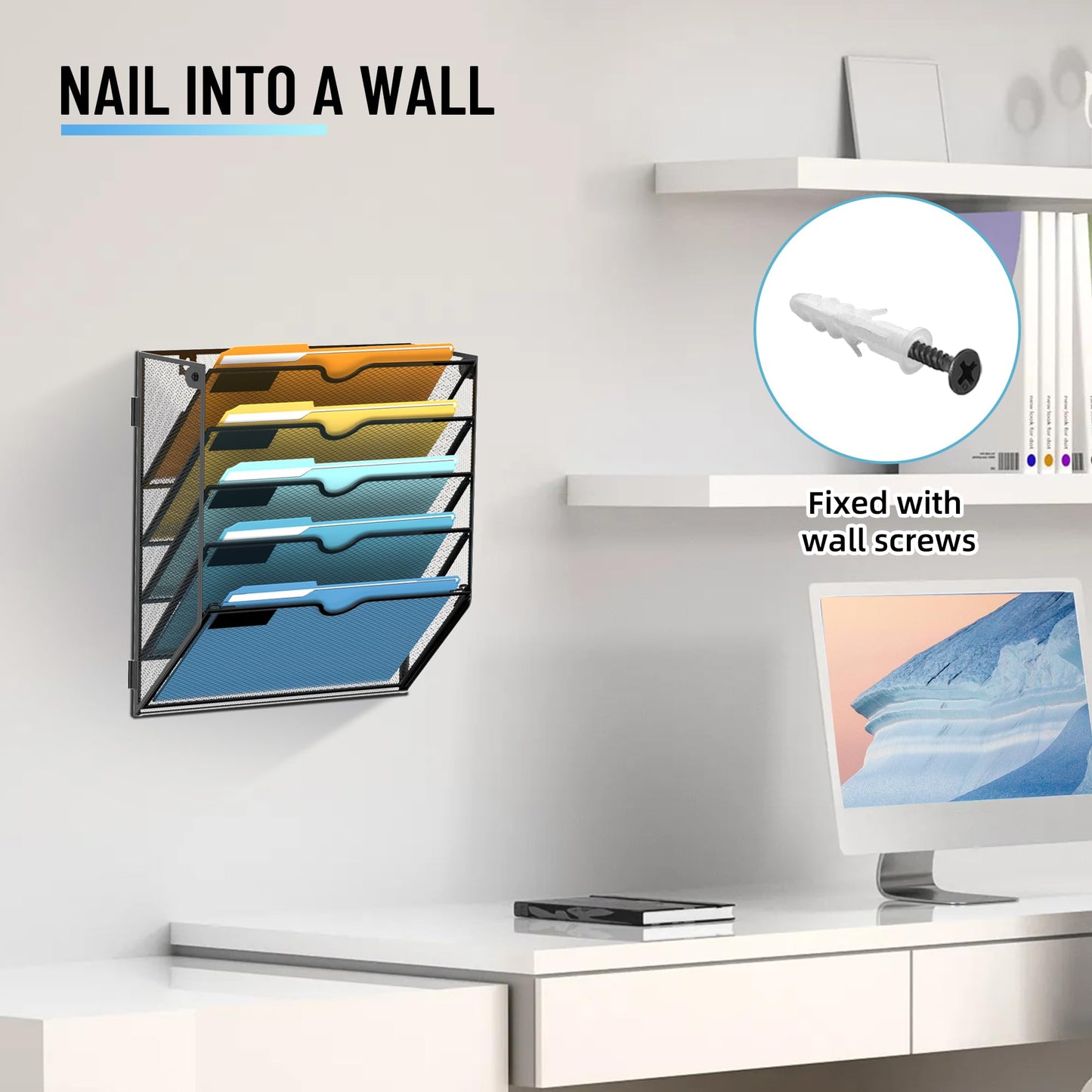 SUPEASY 5-Tier Hanging Wall File Organizer with Hooks, 2 Pack