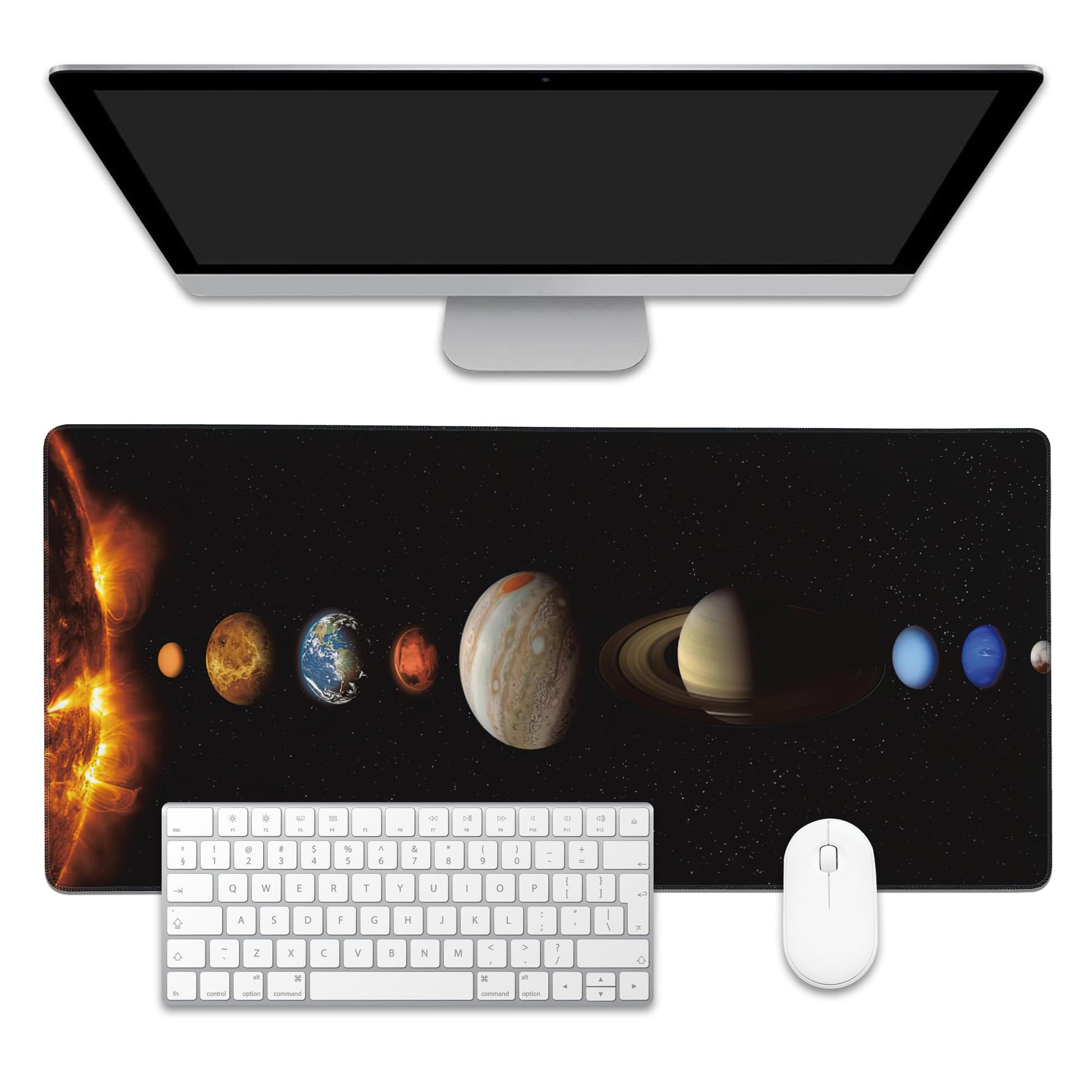 EOBKLAX Mouse Pad,Solar System Planet Desk Mat for Desktop,Desk Pad with Non-Slip Base and Stitched