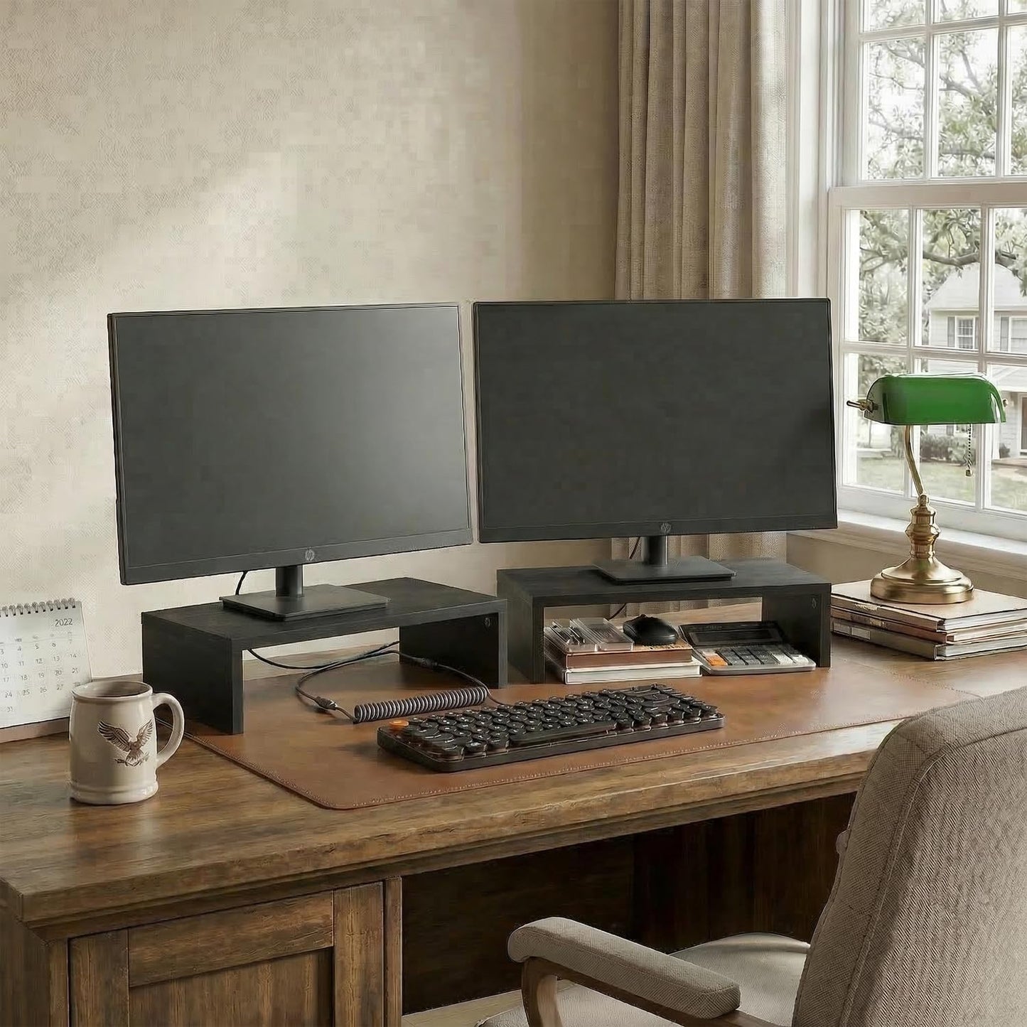 Furinno CLASSIC Monitor Stand Riser Set of 2, 15.7" Wide Dual Monitor Riser, Stackable Separable
