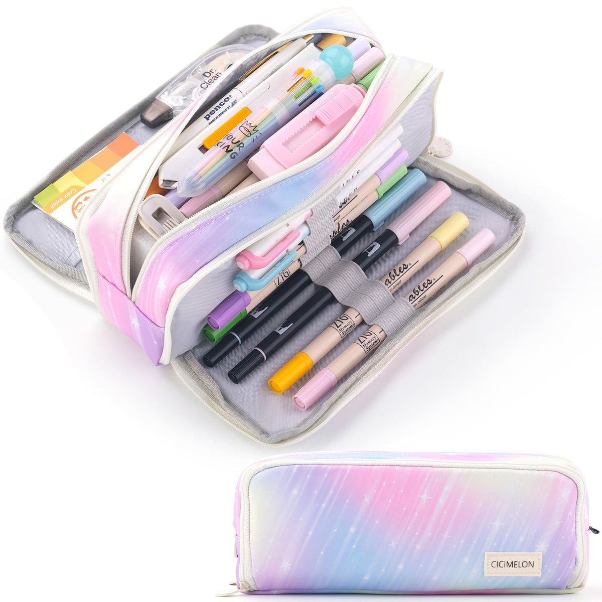 CICIMELON Large Capacity Pencil Case 3 Compartment Pouch Pen Bag for School Teen Girl Boy Men Women