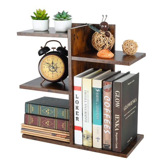 PAG-Mass Desktop Bookshelf Freestanding Wooden Countertop Bookcase Accessories Organizer Display