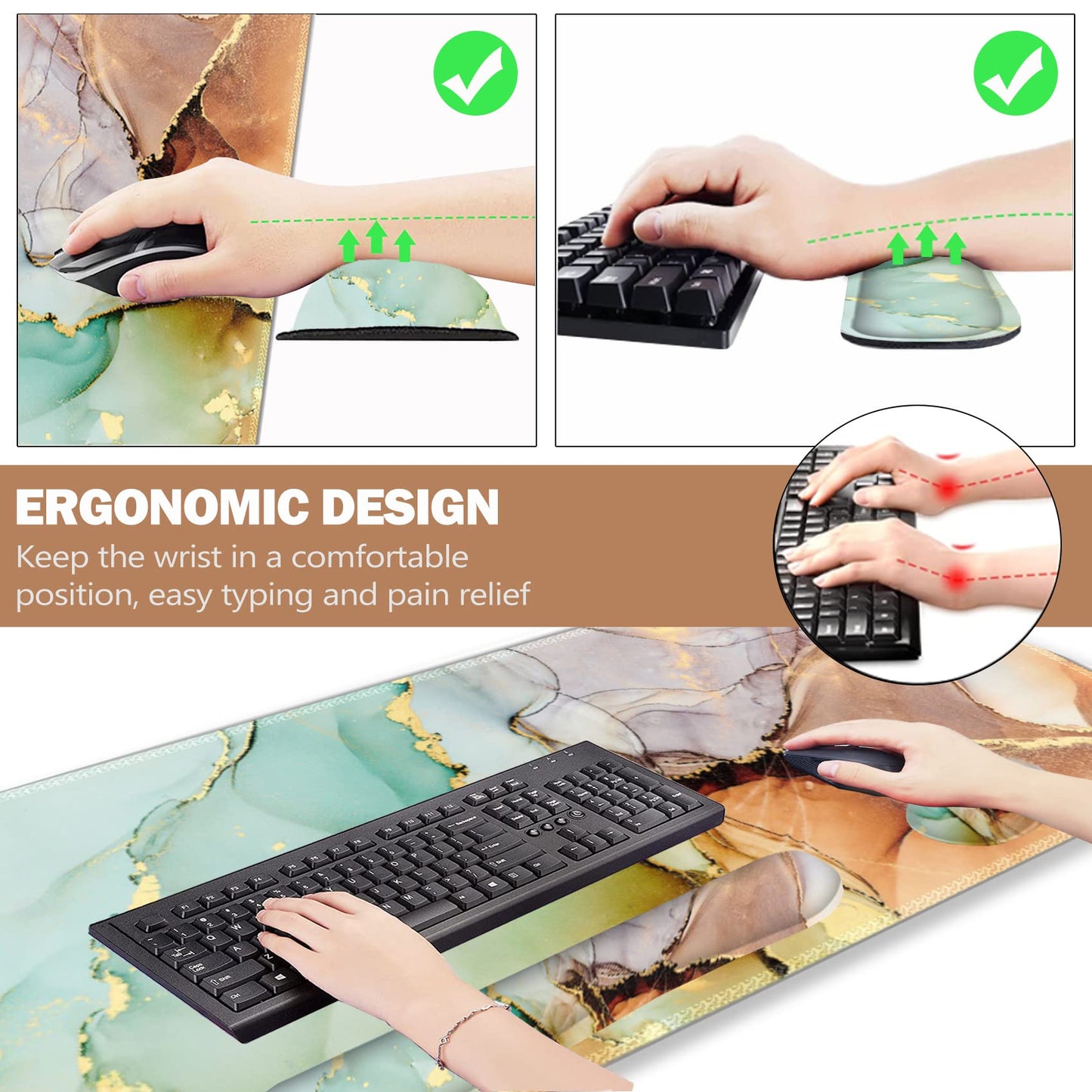 ARTSO Large Gaming Mouse Pad, Keyboard Wrist Rest Pad & Wrist Support Mousepad Set, Stitched Edge