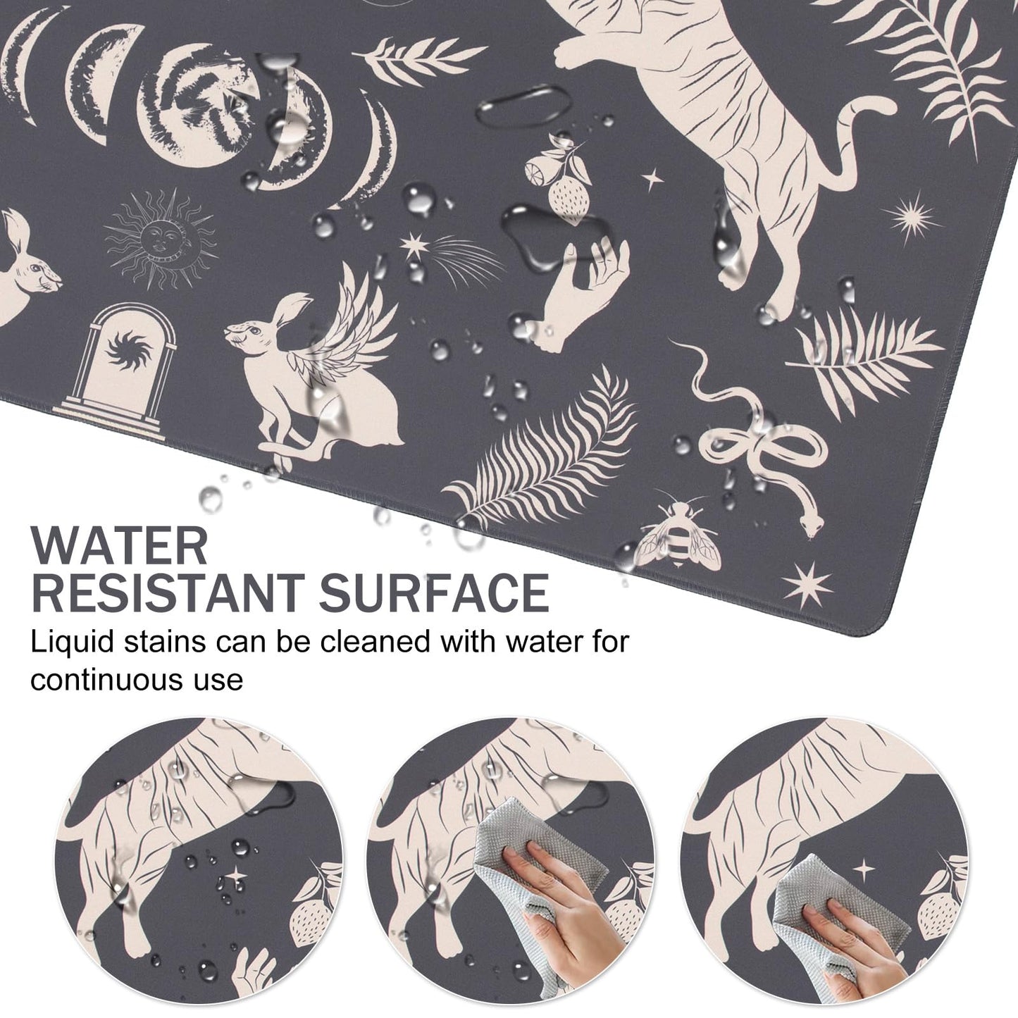 L-SPOUTTO Black Desk Mat for Keyboard and Mouse,Boho XXL Gaming Mouse Pad