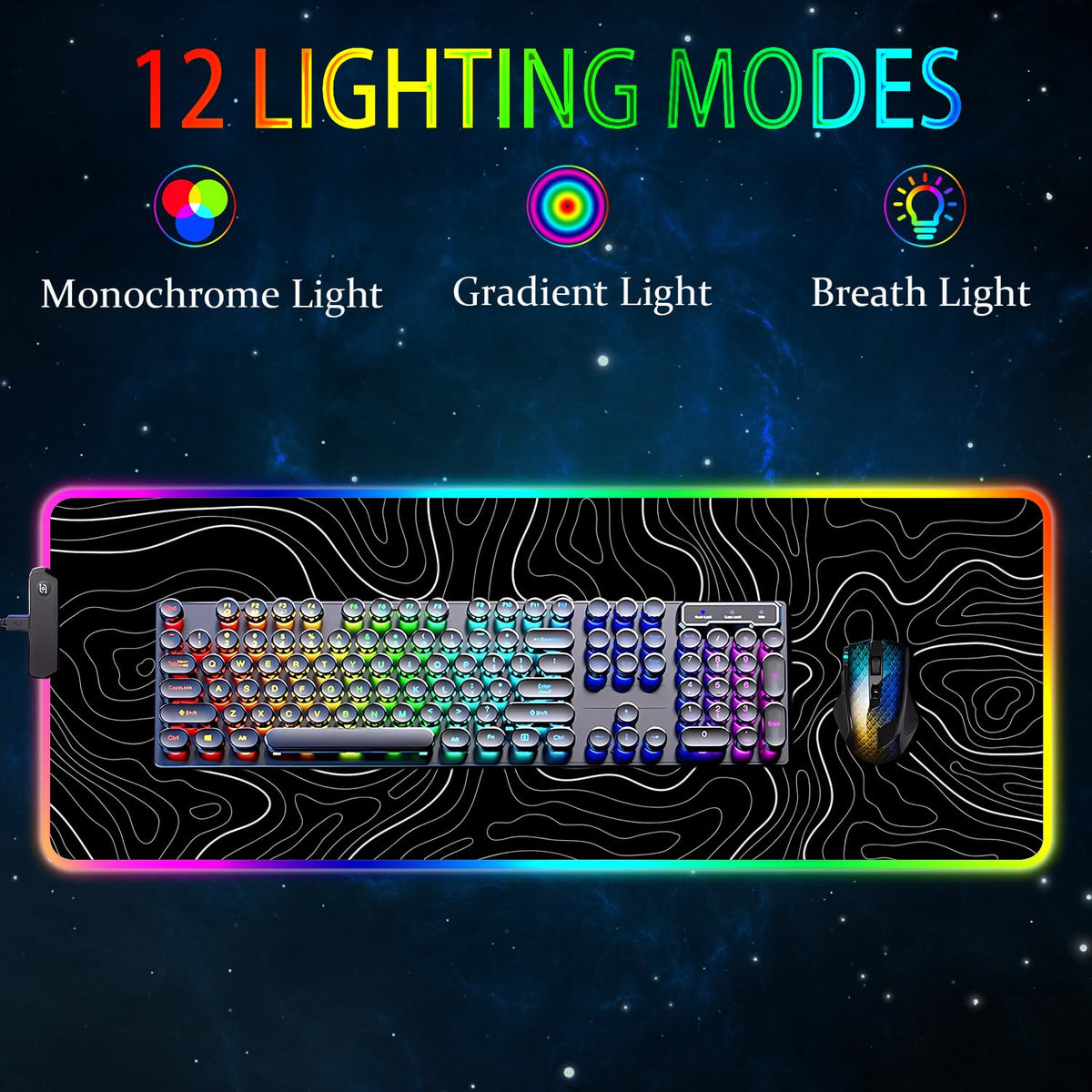 Armanza RGB Gaming Mouse Pad, Large Mouse pad with Led Light, Black Lines Non-Slip Rubber Base Big