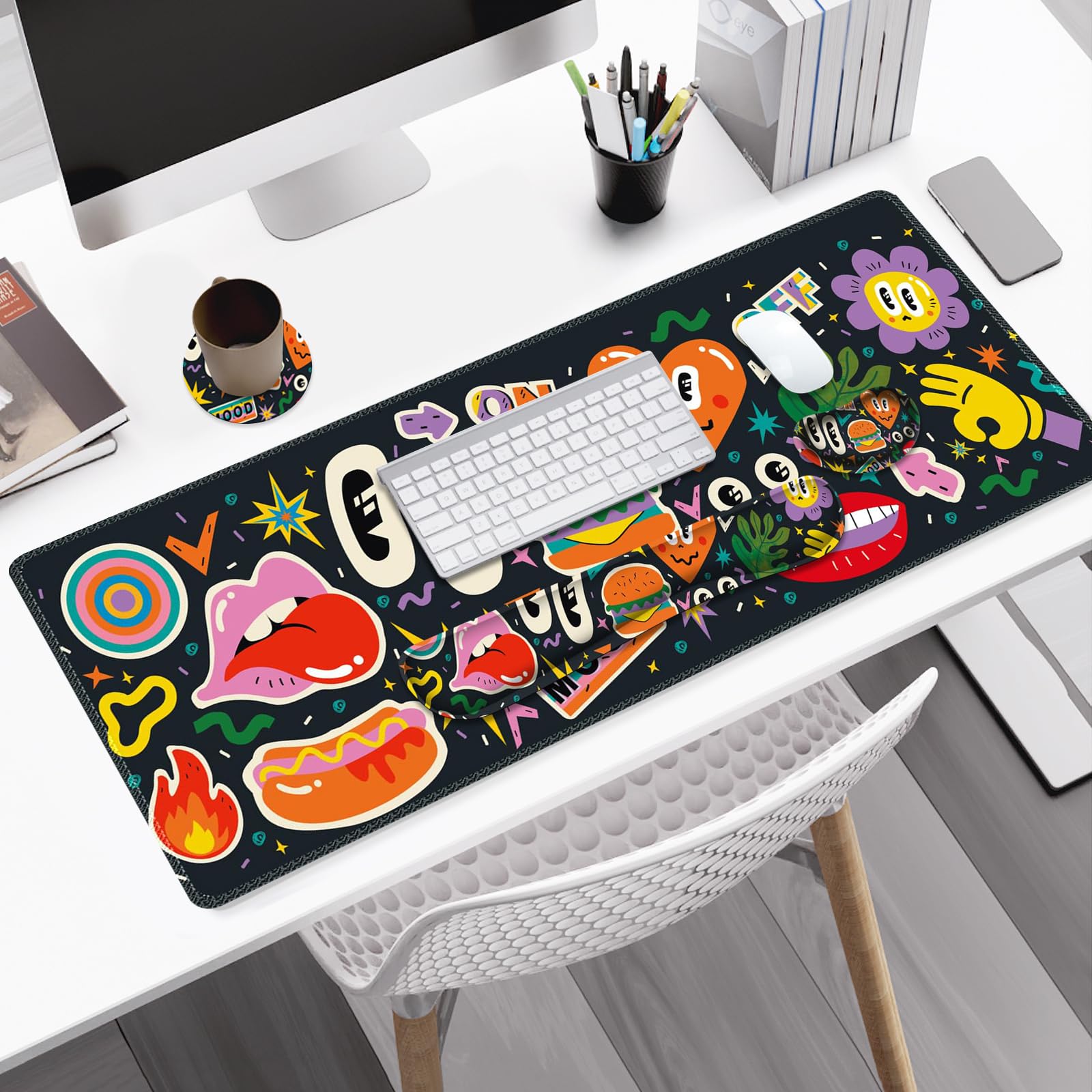 NXZGO Large Gaming Mouse Pad Set, 4 in 1 Extended Keyboard Desk Mat with Wrist Rest, Computer Game