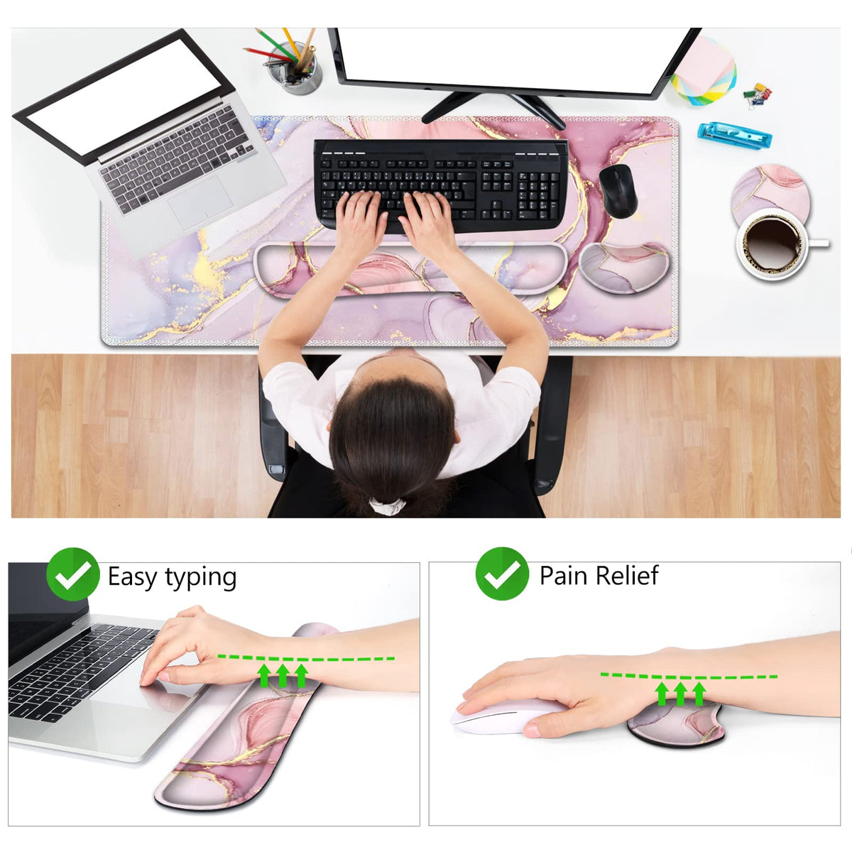 AIMSA Large Gaming Mouse Pad Set, Keyboard Wrist Rest Support Mouse Pad, Ergonomic Memory Foam