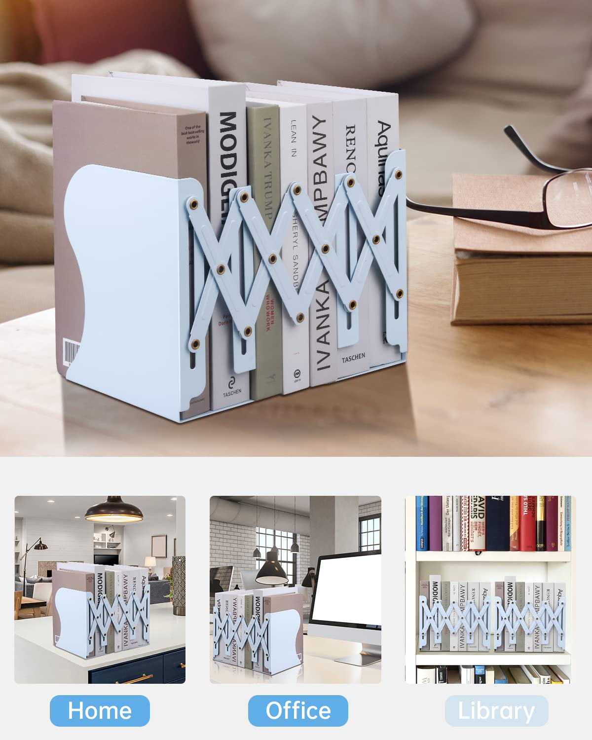 Honagu Adjustable Bookends, Metal Book Ends for Shelves Heavy Book