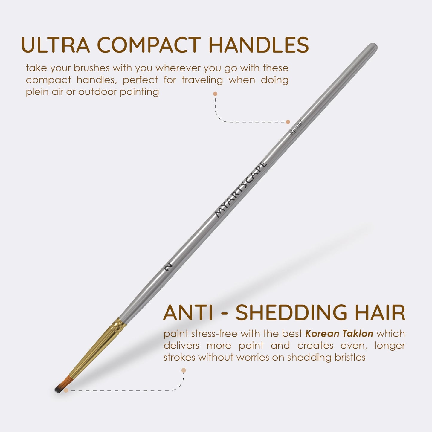 MyArtscape 15 Taklon Paint Brushes with Travel Holder - Short Handle