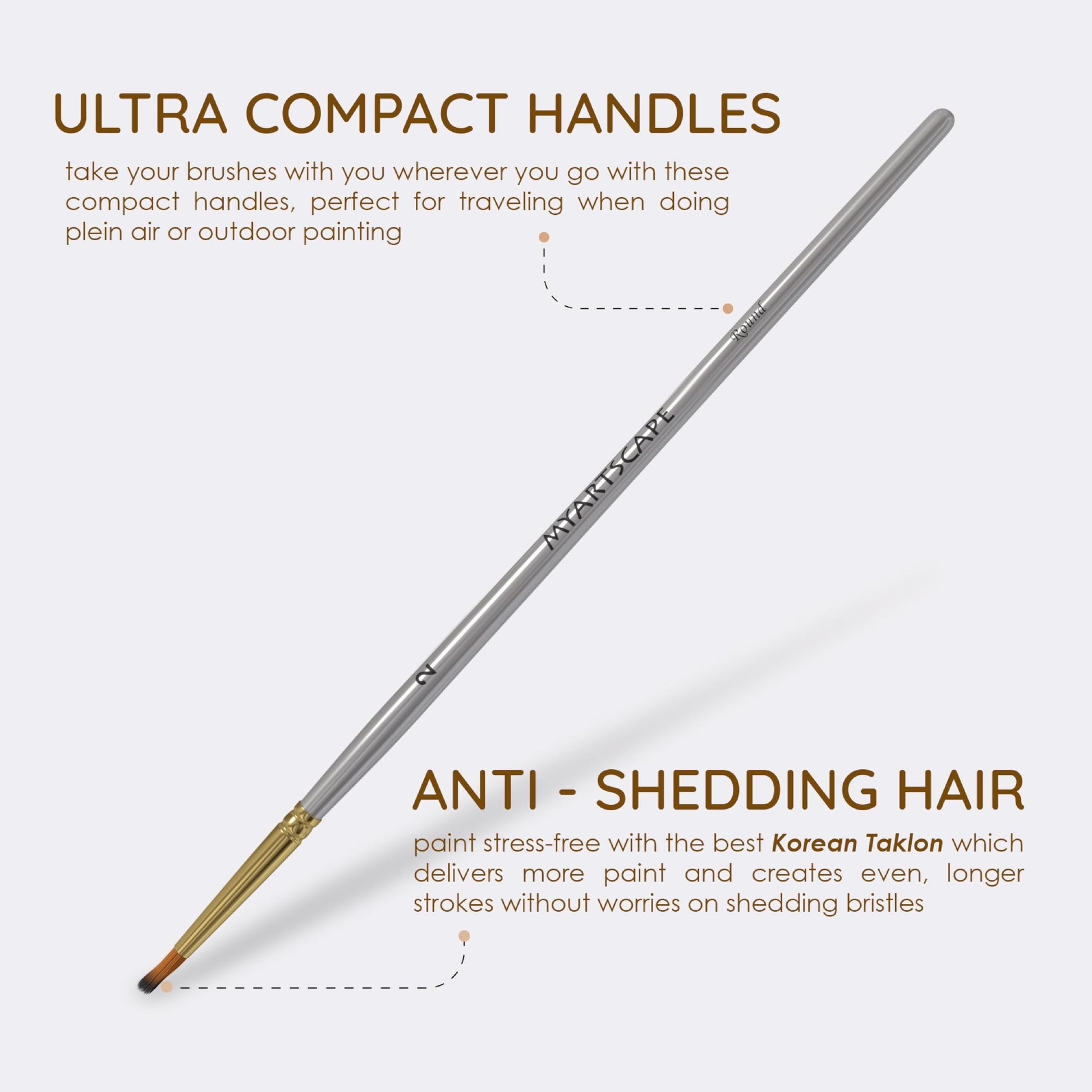 MyArtscape 15 Taklon Paint Brushes with Travel Holder - Short Handle