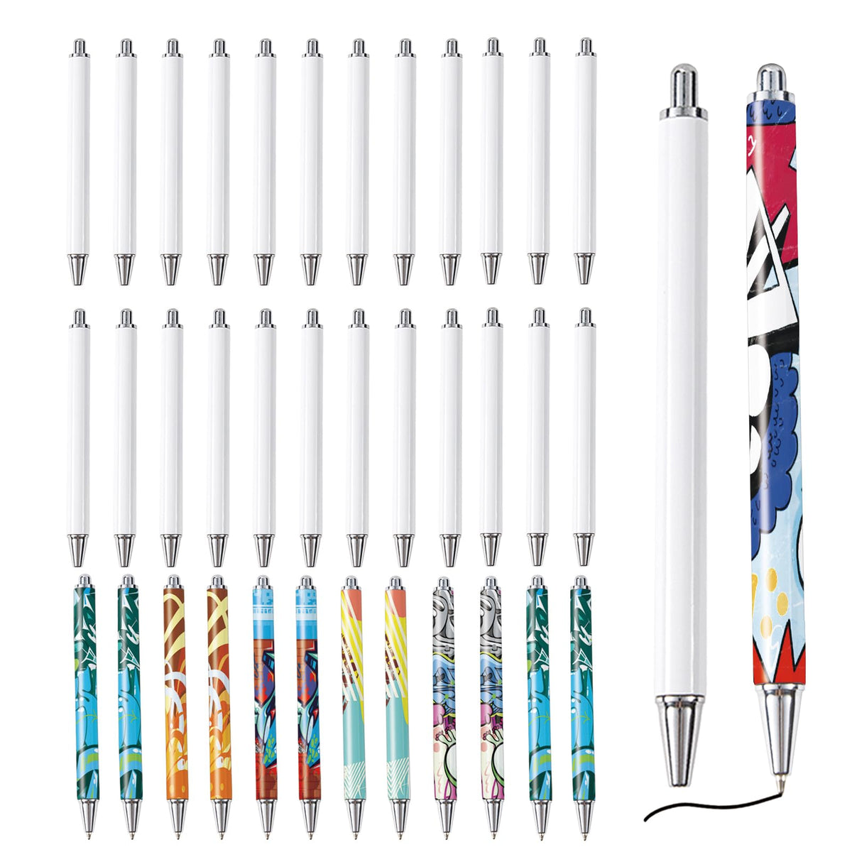 45 Pcs Sublimation Pens Blank With Shrink Wrap, No Clip Ballpoint Pen Bulk