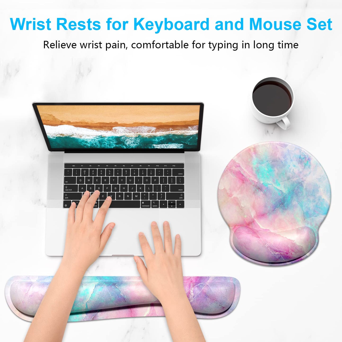 Dapesuom Keyboard Wrist Rest and Mouse Pad with Wrist Support, Cute Memory Foam Cushion for