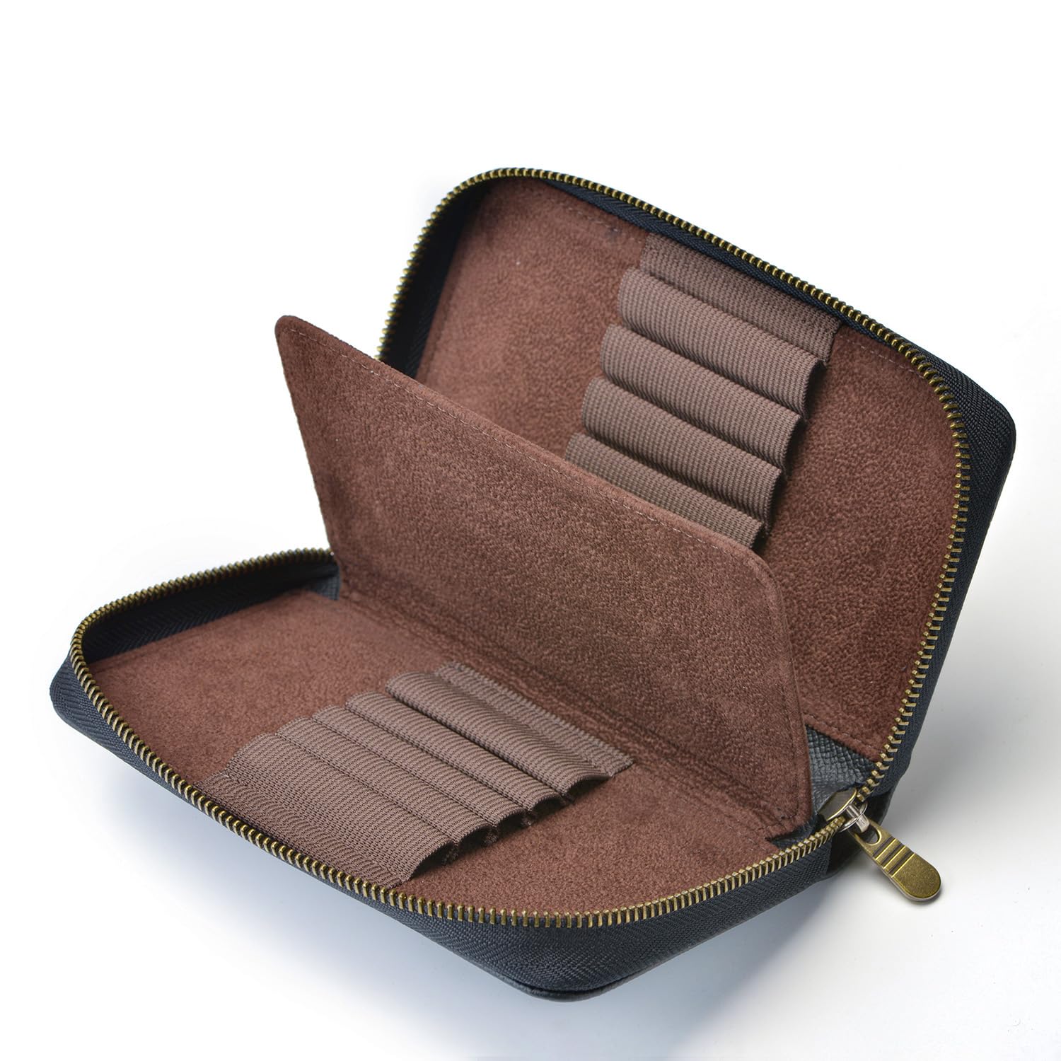 Fountain Pen Case Genuine Leather Pen Case 10 Divided Slots Black, Rollerball Pen Holder Handmade