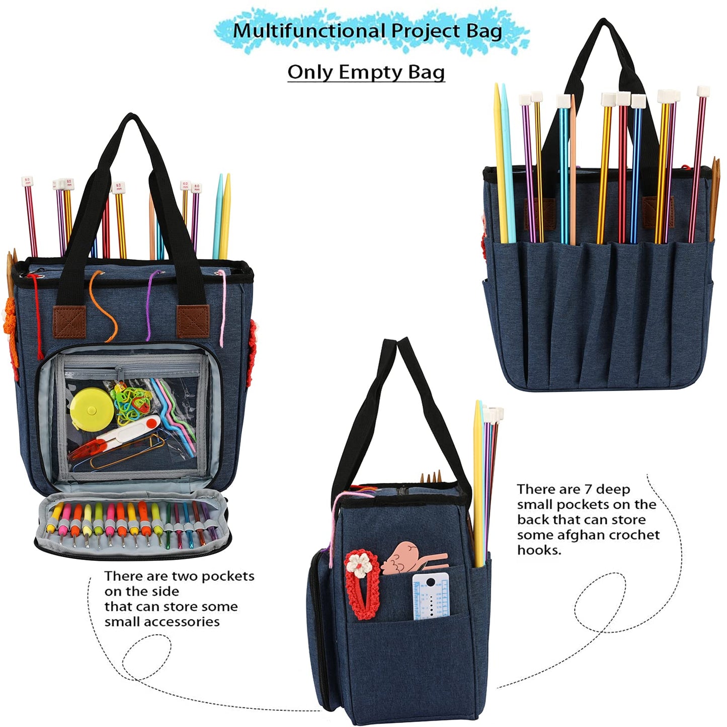 LOOEN Yarn Knitting Storage Tote-Large Capacity Crochet Organizer Portable Travel Bag With Shoulder
