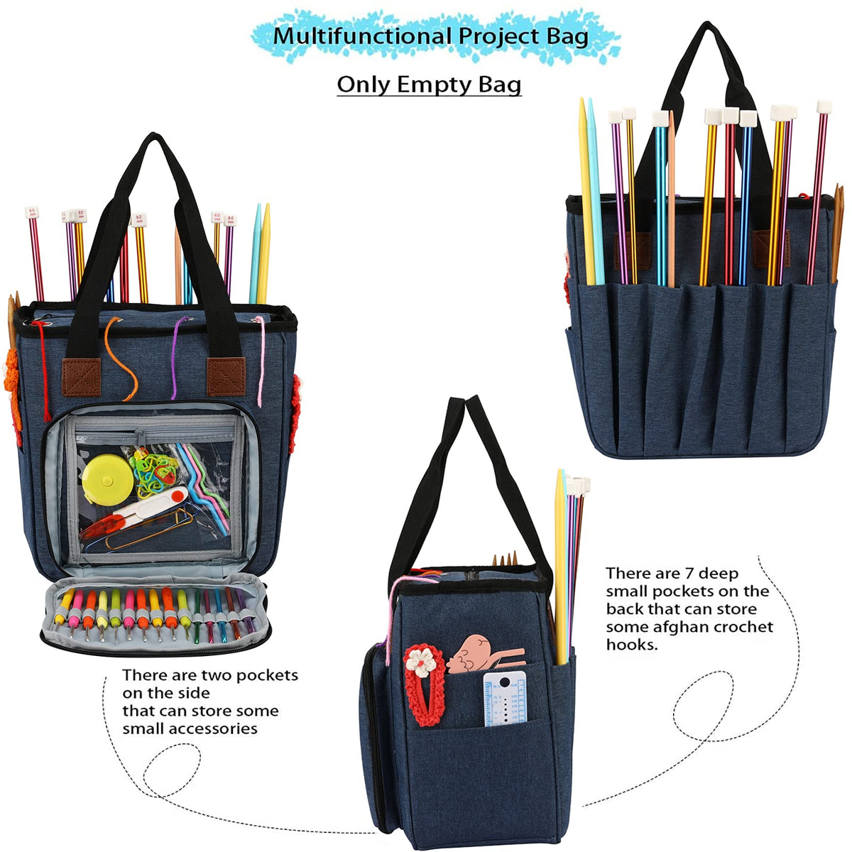 LOOEN Yarn Knitting Storage Tote-Large Capacity Crochet Organizer Portable Travel Bag With Shoulder