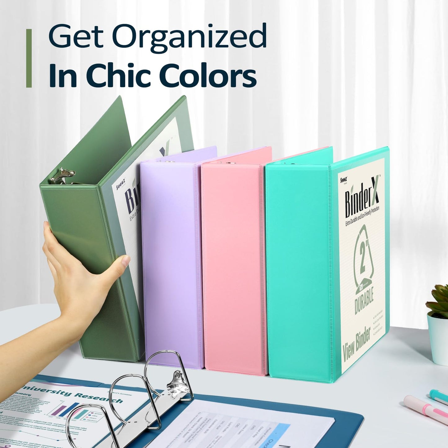 Sooez 4 Pack 3 Ring Binder 1 Inch, D-Ring Binder, Pastels, 8.5"x11"