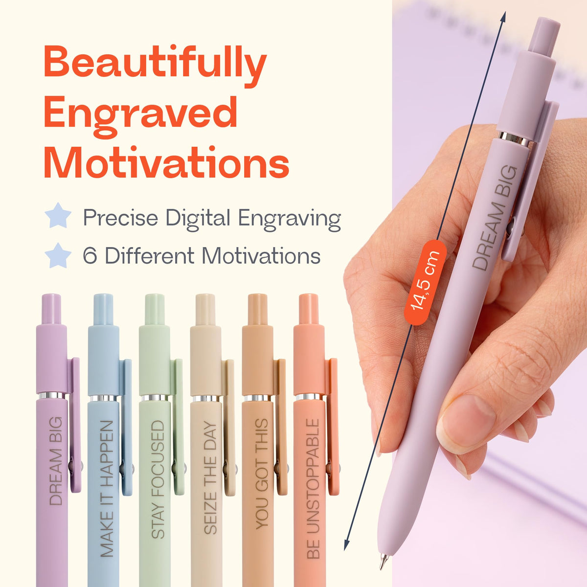 Achievers Inspirational Gel Pens for Women, 6 Pack Pastel 0.5mm Fine Point, Quick Dry Black Ink