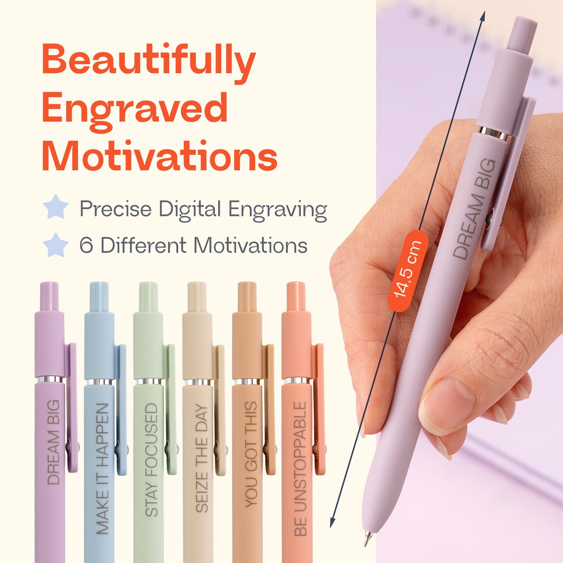 Achievers Inspirational Gel Pens for Women, 6 Pack Pastel 0.5mm Fine Point, Quick Dry Black Ink