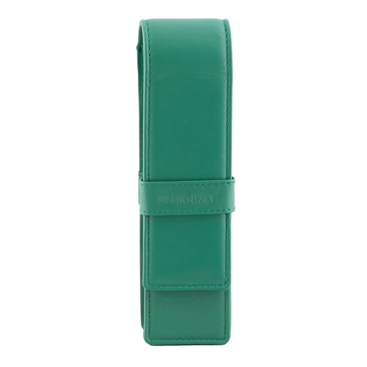DiLoro Leather Double Pen Case Pencil Pouch Holder for Two Fountain Ballpoint Rollerball Pens and