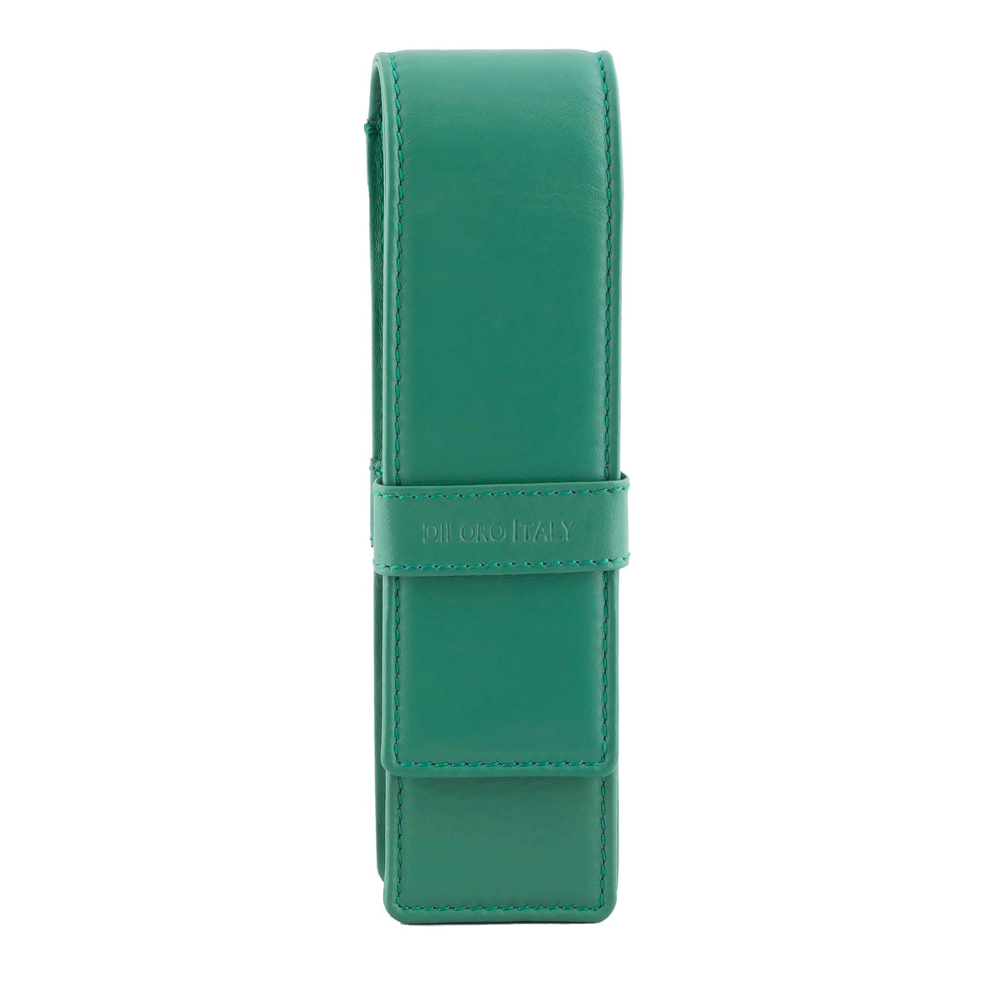 DiLoro Leather Double Pen Case Pencil Pouch Holder for Two Fountain Ballpoint Rollerball Pens and