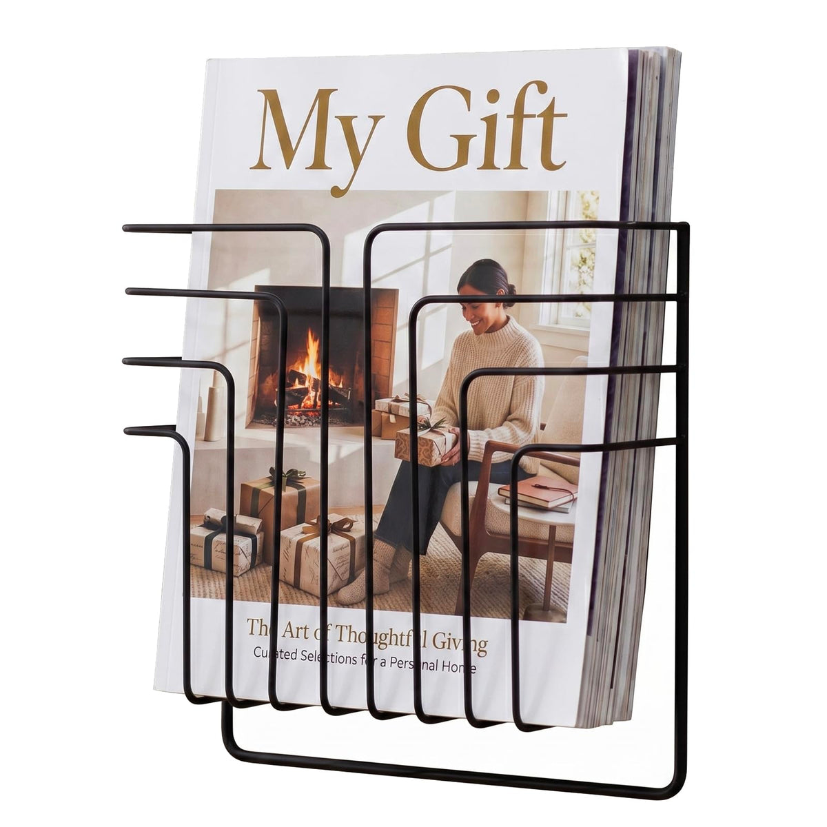MyGift Black Metal Wire Wall Mounted Magazine File Holder Organizer Rack