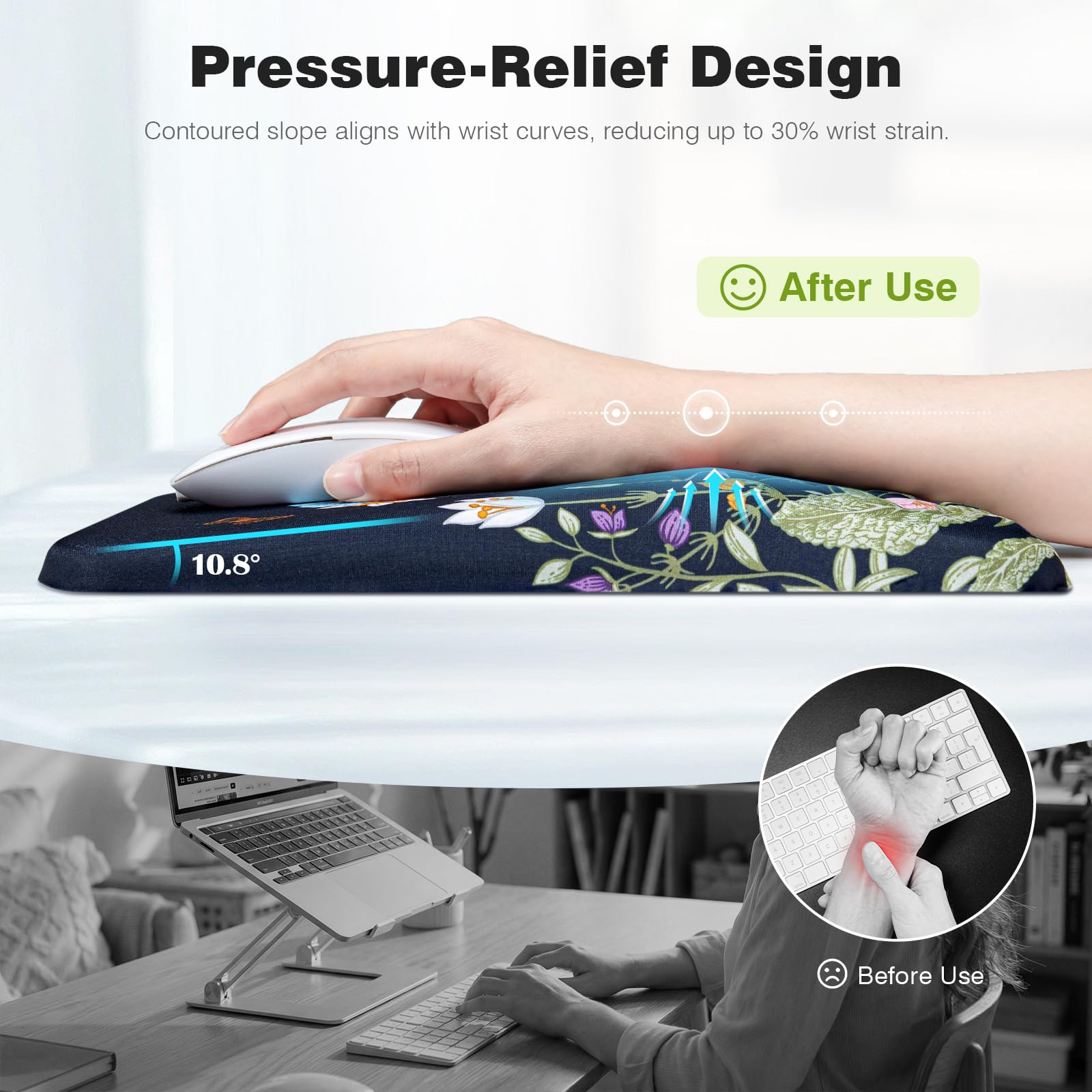 Ospelelf Mouse Pad with Wrist Rest Floral Ergonomic Comfortable Pain Relief Mousepad Wrist Support