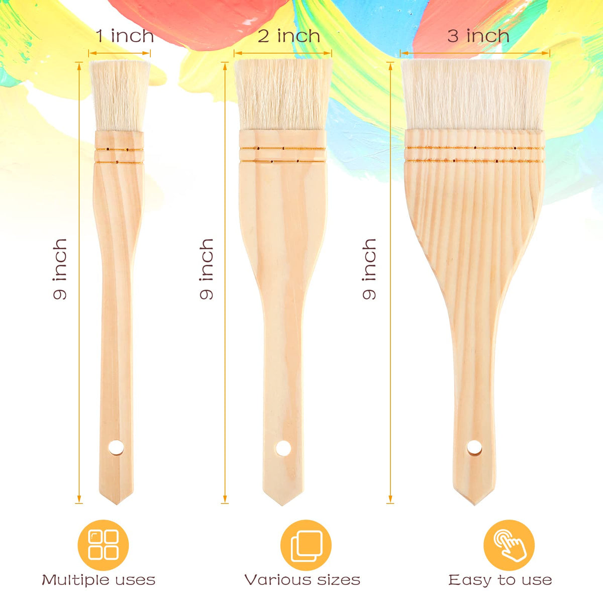 Flat Hake Brushes Hake Paint Brush Artist Painting Set, 9 Pieces