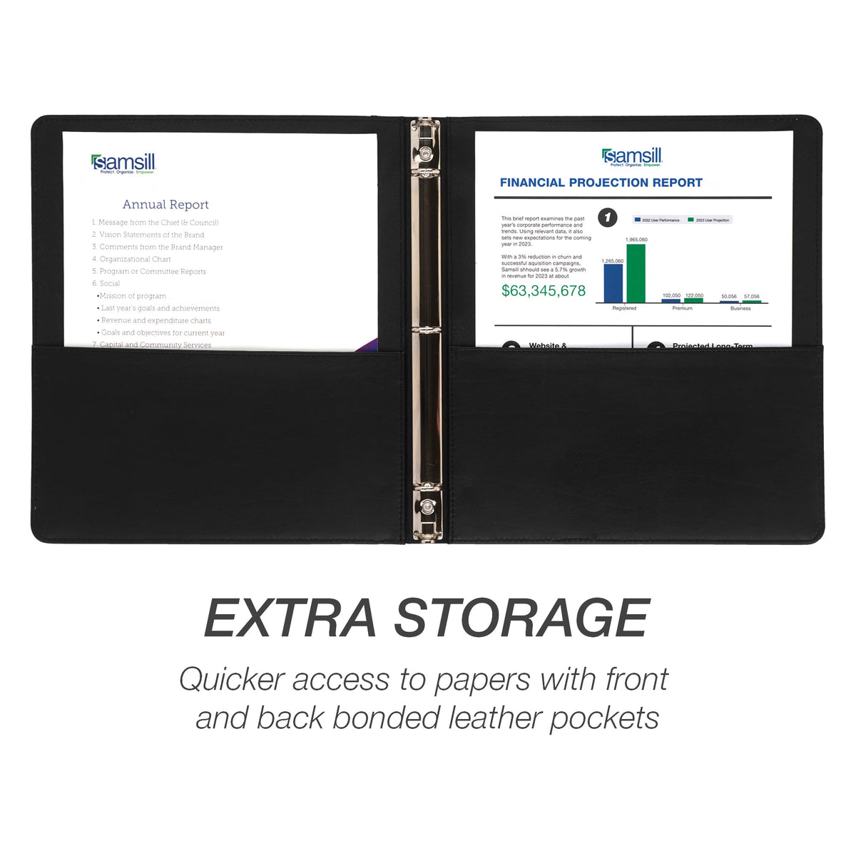 Samsill 0.5 Inch 3 Ring Binder, Leather, Black with Contrast Stitching, 8.5X 11 Inch, 3 Rings
