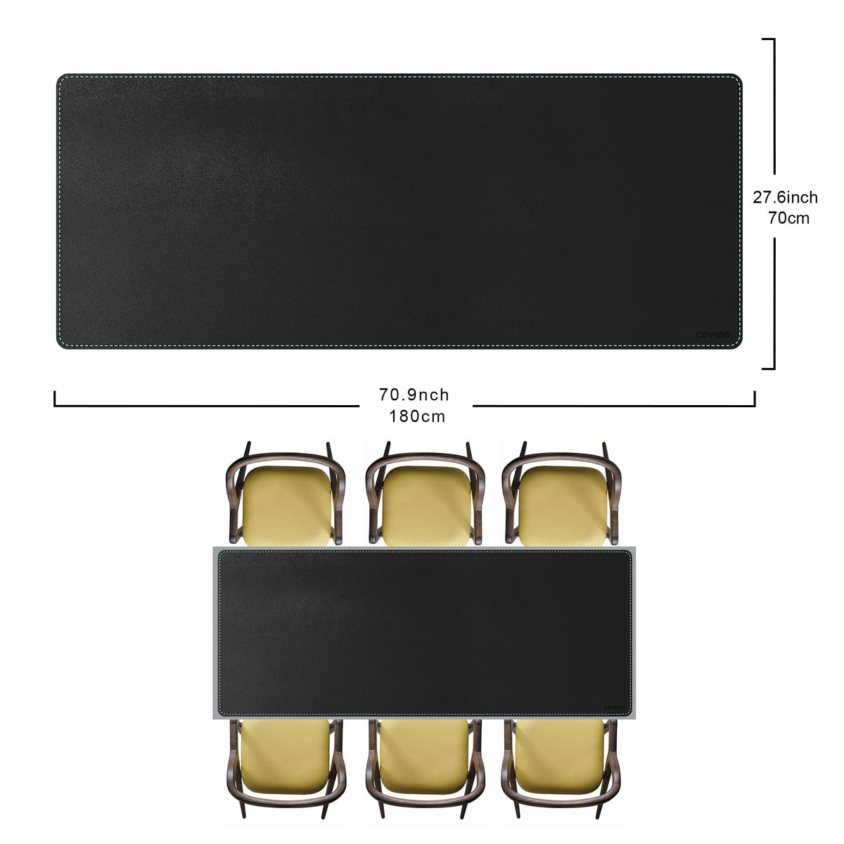 CENNBIE Leather Desk Pad Large, 71" x 27.5" Desk Mat Protector (Black)