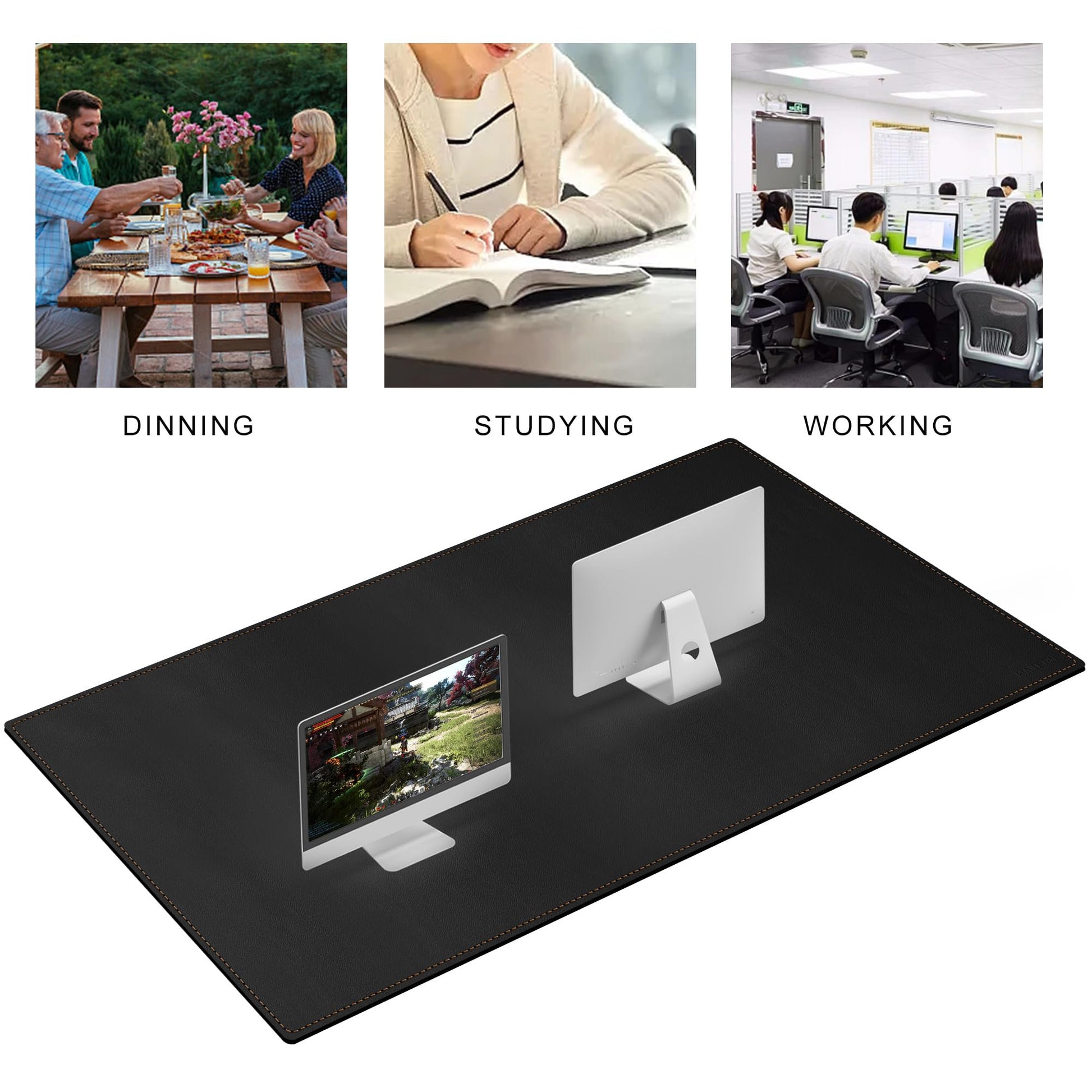 MAIDERN 63”x 31.5” Cork & Leather Desk Mat XXL, Large Desk Pad (Black)