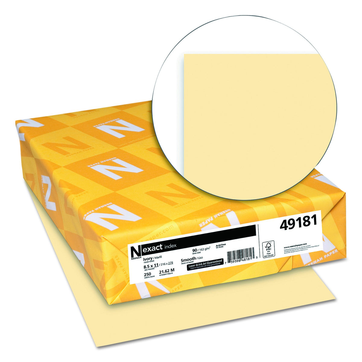 Neenah Wausau Exact Index Cardstock, 90 lb, 8.5 x 11 Inches, Pastel Ivory, 250 Sheets (49181)