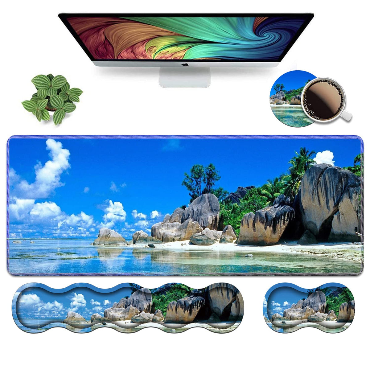 Ergonomic Keyboard Wrist Rest & Mouse Pad Wrist Rest Set, Large XXL Gaming Desk Mat 31.5"x