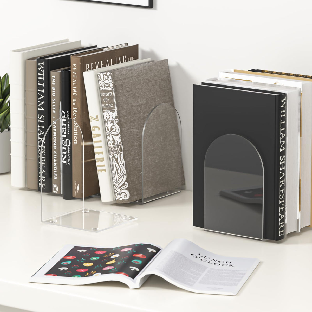 ALOTCHE Acrylic Bookends 8 Pieces, Book Ends for Shelves, Clear Bookends for Book Shelves and