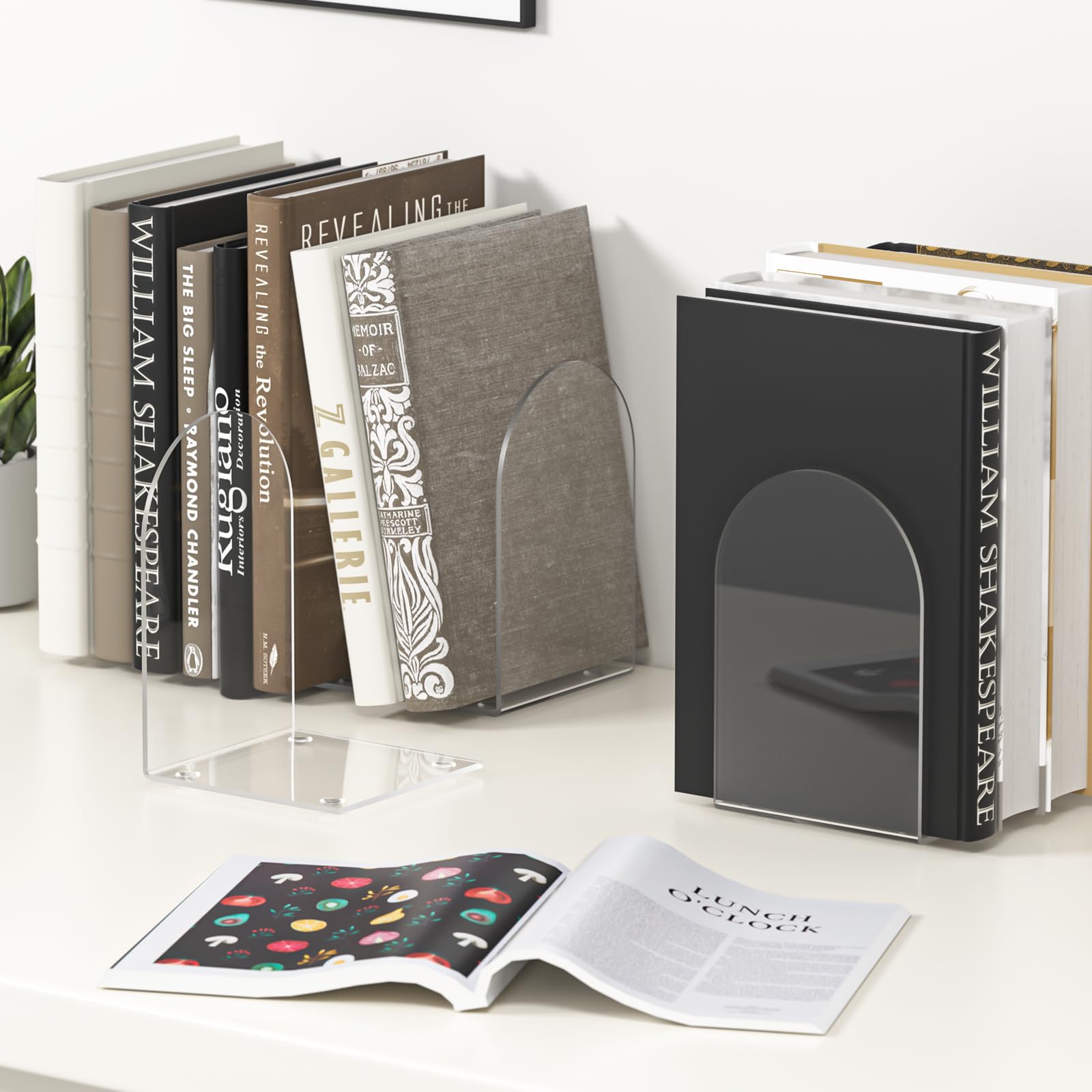ALOTCHE Acrylic Bookends 8 Pieces, Book Ends for Shelves, Clear Bookends for Book Shelves and
